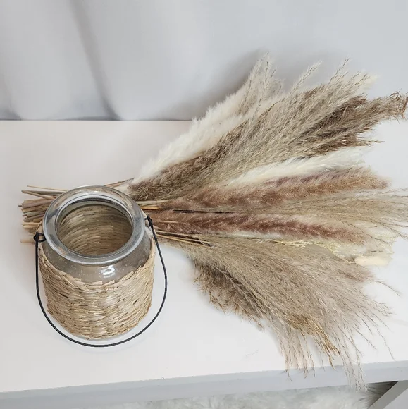 Rustic Pampas Grass Arrangement in Woven/Glass Vase - Picture 4 of 6